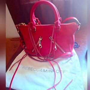 Rebecca Minkoff Fushia Micro Moto Leather Satchel with Crossbody Strap
